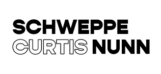 Black text on a white background reads “SCHWEPPE CURTIS NUNN” in bold, uppercase letters, each word stacked above the other—reminiscent of design styles seen at events such as the About Kilkenny Animated Festival.