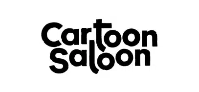 Black and white Cartoon Saloon logo; the words "Cartoon Saloon" are written in bold, playful, rounded letters with overlapping “t” and “l”, echoing the creative spirit seen at the Kilkenny Animated Festival.