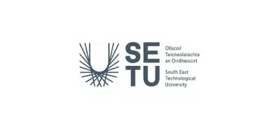 Logo of South East Technological University with an abstract geometric design on the left and text in both Irish and English on the right, featured at the Kilkenny Animated Festival.