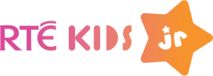 RTÉ Kids Jr logo with "RTÉ KIDS" in pink and orange text, and "jr" in white inside an orange star on a light background.