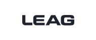 The image shows the word "LEAG" in bold, black, uppercase letters on a light grey background.