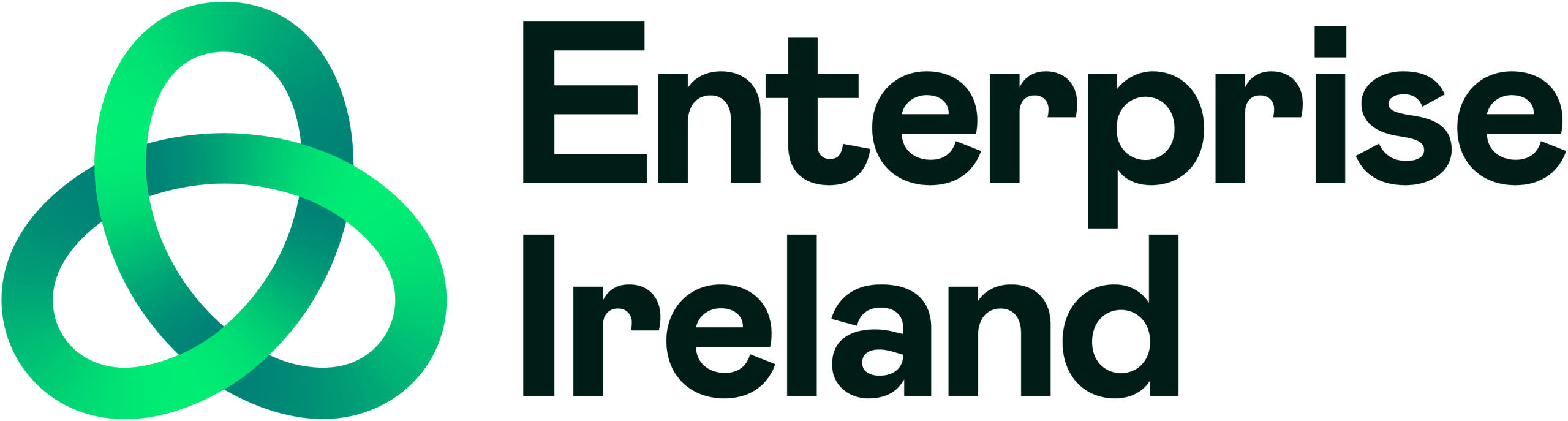Enterprise Ireland logo featuring a green interlocking three-loop symbol to the left of bold, black text reading “Enterprise Ireland” on a white background, highlighting its presence among notable Kilkenny Animated Festival Sponsors.