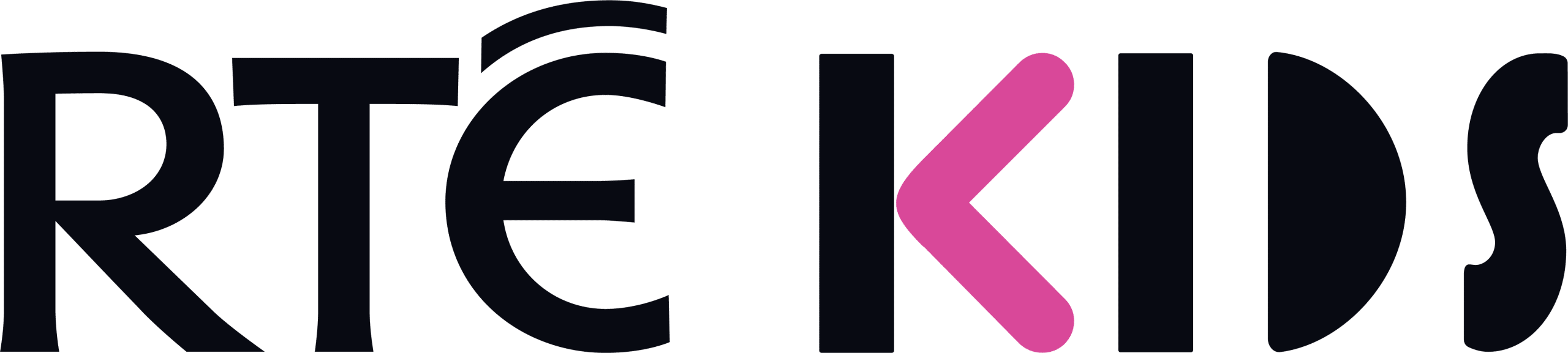 Logo for RTÉ Kids, featuring bold black letters “RTÉ” and “IDS,” with a pink, stylised letter “K” in the word “KIDS.” The design is modern and playful, suitable for a children’s brand and fitting for Kilkenny Animated Festival Sponsors.