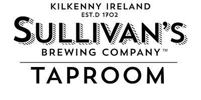 Logo for Sullivan’s Brewing Company Taproom, featuring black text on a white background: “Kilkenny Ireland EST.D 1702 Sullivan’s Brewing Company Taproom.” Proudly associated with Kilkenny Animated Festival Sponsors.